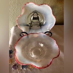 Antique Jefferson Glass Co Cranberry Frit Moonstone Paneled Bowl